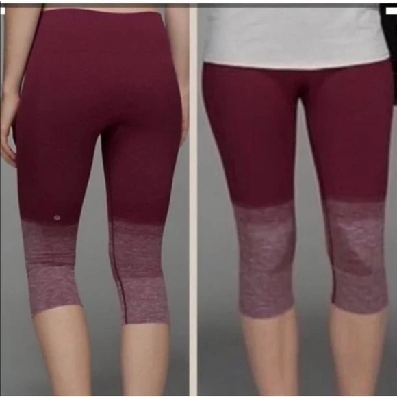 Lululemon Ebb to‎ Street Seamless Ombré burgundy and white crop leggings size 6 - Picture 1 of 8